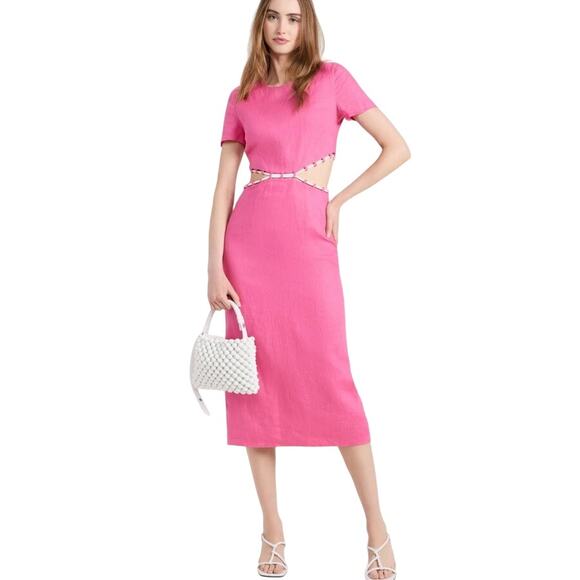 Staud Pink Matteo Cut Out Linen Midi Dress Size 0 - Picture 2 of 9